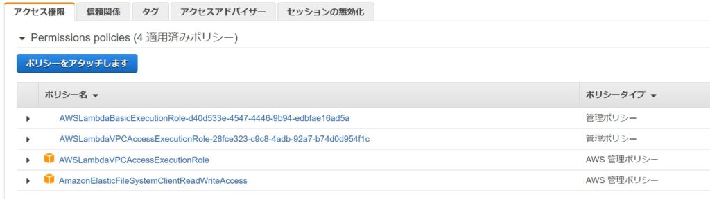 Lambda実行ロールのアクセス権限